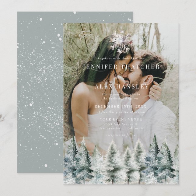 Elegant Winter Snow | Christmas Wedding Invitation (Front/Back)