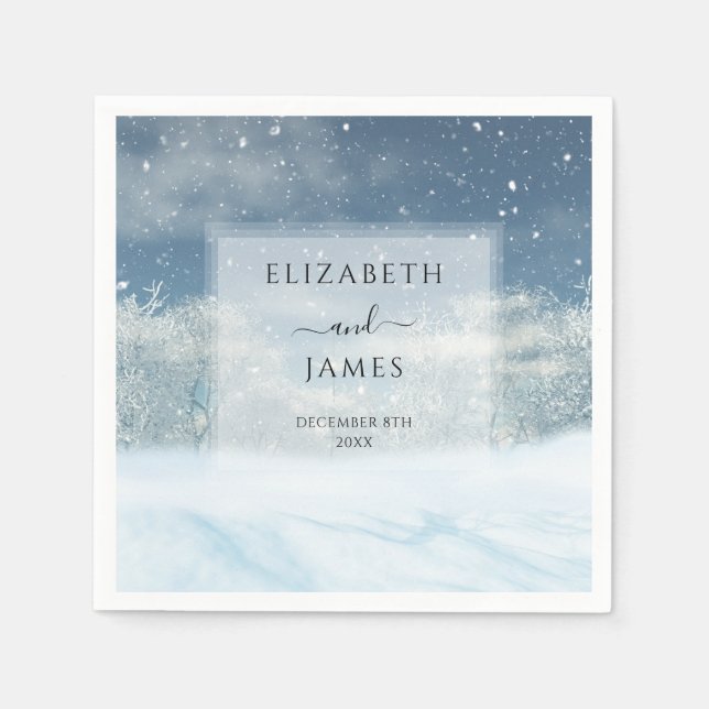 Elegant Winter Snow Forest Wedding Napkins (Front)