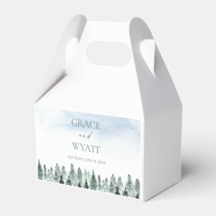 Elegant Winter Snow Green Pine Trees Wedding Favor Boxes