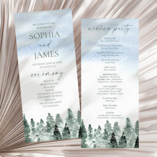 Elegant Winter Snow Green Pine Trees Wedding Program
