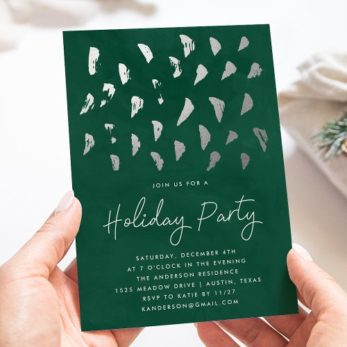 Elegant Winter Snow Green Watercolor Holiday Party Invitation