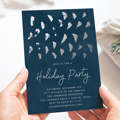 Elegant Winter Snow Navy Watercolor Holiday Party Invitation