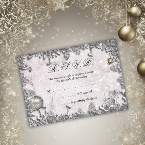 Elegant Winter Snow Silver Christmas Wedding RSVP Invitation