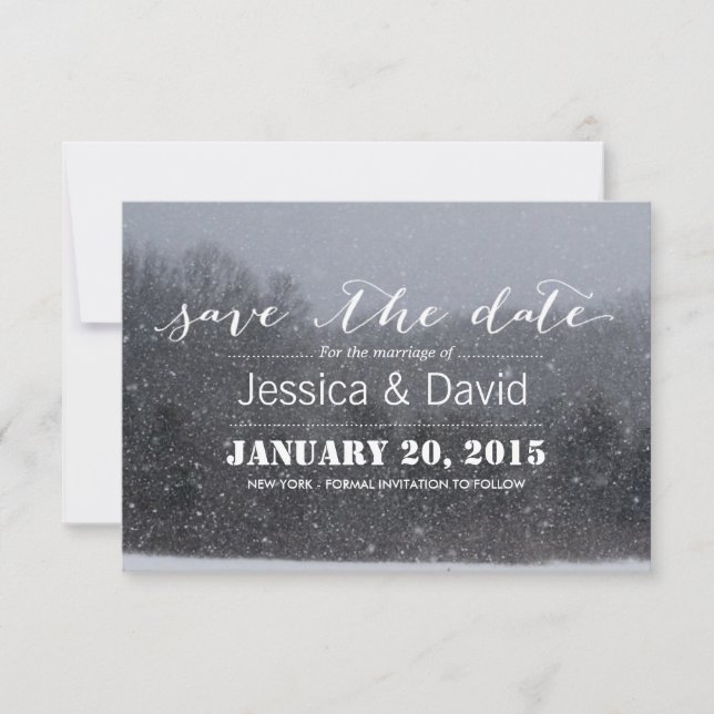Elegant Winter Snow Theme Save the Date (Front)