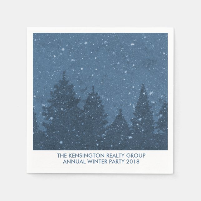 Elegant Winter Snow Trees Corporate Holiday Napkins (Front)