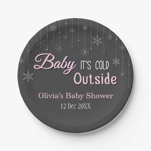 Elegant Winter Snowflake Baby Shower Supplies Paper Plates (Front)