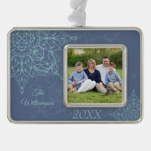 Elegant Winter Snowflake Design in Blue Christmas Ornament