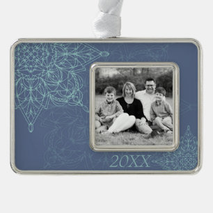 Elegant Winter Snowflake Design in Blue Christmas Ornament