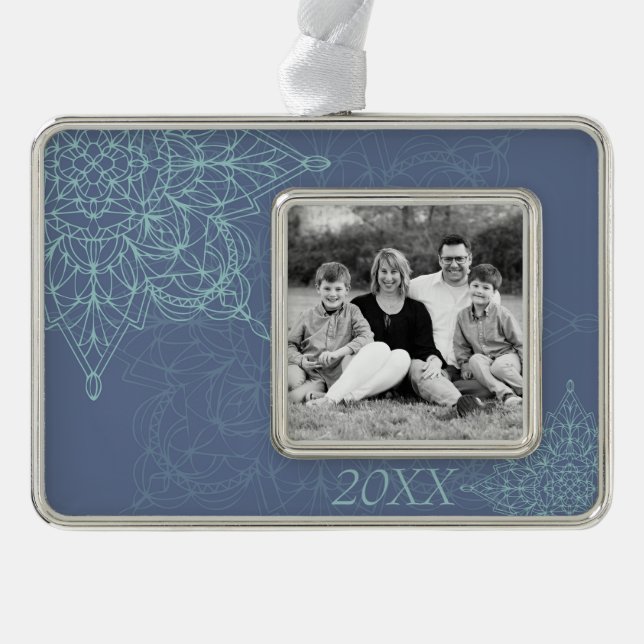 Elegant Winter Snowflake Design in Blue Christmas Ornament (Front)