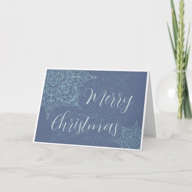 Elegant Winter Snowflake Design in Blue Holiday Card (Front)
