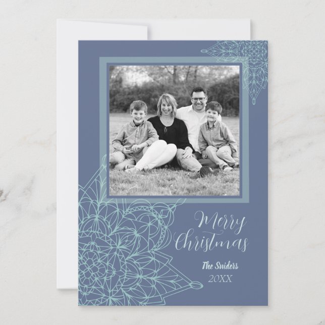 Elegant Winter Snowflake Design With Photo Holiday Card (Front)
