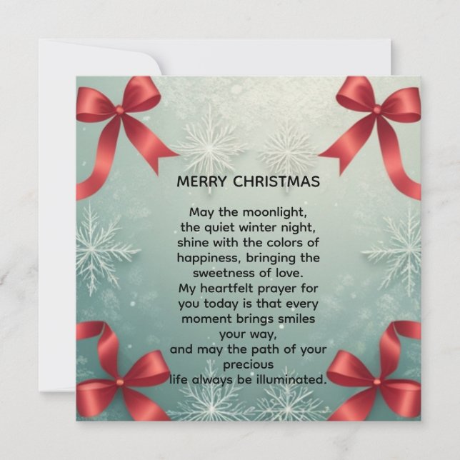 Elegant Winter Snowflake Frame with Red Bows Announcement (Front)