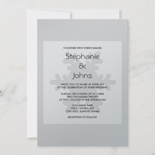 Elegant Winter Snowflake Grey White Silver Wedding Invitation