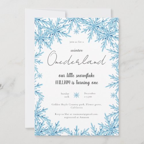 Elegant Winter Snowflake Onederland First Birthday Invitation