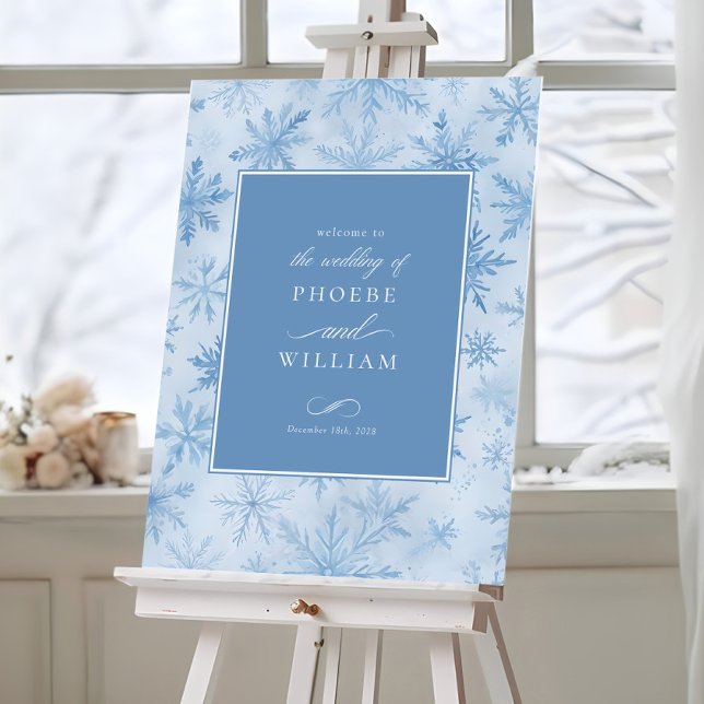 Elegant Winter Snowflake Periwinkle Wedding Sign (Creator Uploaded)