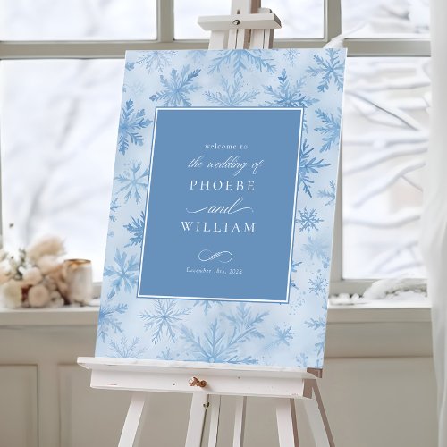 Elegant Winter Snowflake Periwinkle Wedding Sign