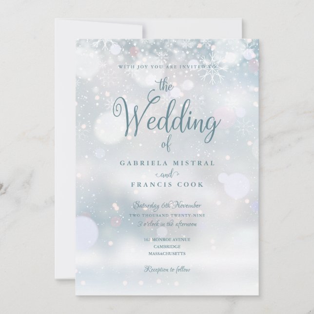 Elegant Winter Snowflakes All In One Wedding Invitation (Front)