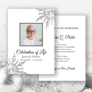 Elegant Winter Snowflakes Celebration of Life Invitation