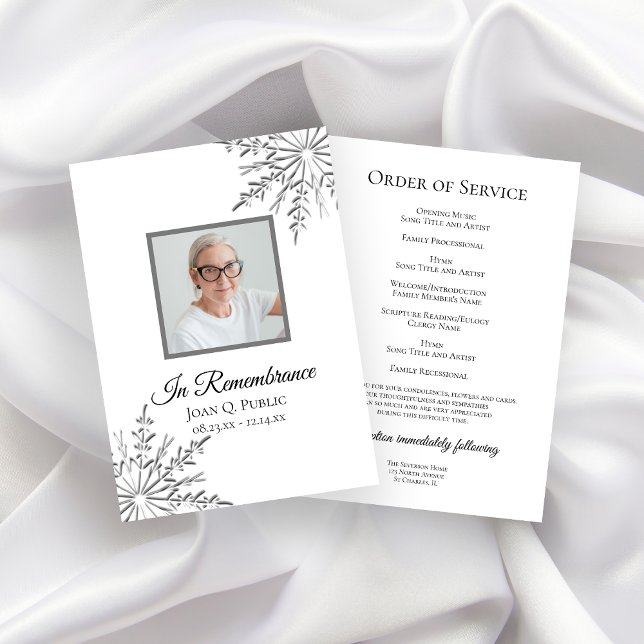 Elegant Winter Snowflakes Funeral Service Program (Creator Uploaded)