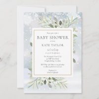 Elegant Winter Snowflakes Greenery Baby Shower Invitation