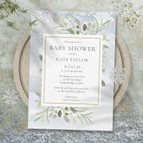 Elegant Winter Snowflakes Greenery Baby Shower Invitation