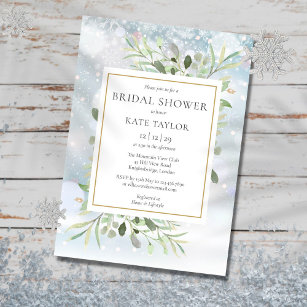 Elegant Winter Snowflakes Greenery Bridal Shower Invitation