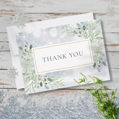 Elegant Winter Snowflakes Greenery Thank You