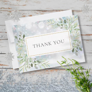 Elegant Winter Snowflakes Greenery Thank You Card
