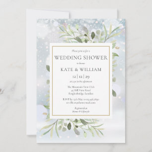 Elegant Winter Snowflakes Greenery Wedding Shower Invitation