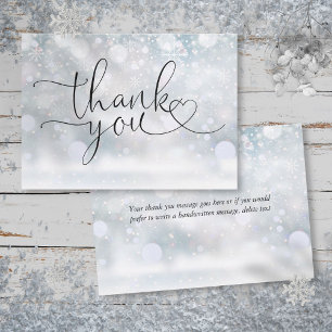 Elegant Winter Snowflakes Heart Script Thank You Card