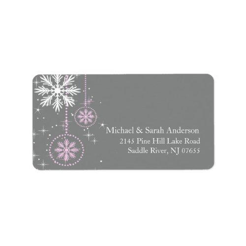 Elegant Winter Snowflakes Pink Grey Address Label