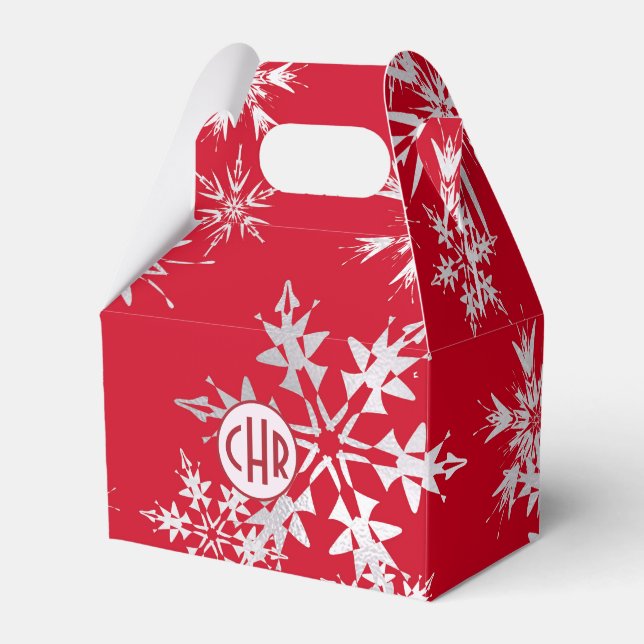 Elegant Winter Snowflakes | Red Background Favor Boxes (Front Side)