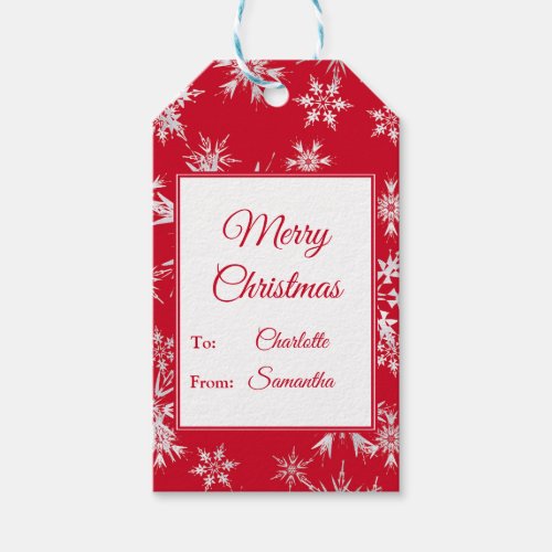 Elegant Winter Snowflakes  Red Background Gift Tags