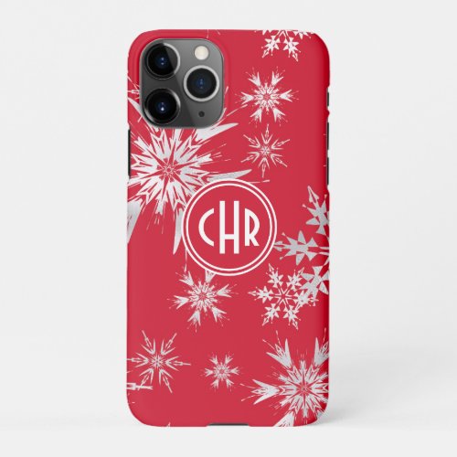 Elegant Winter Snowflakes  Red Background iPhone 11Pro Case