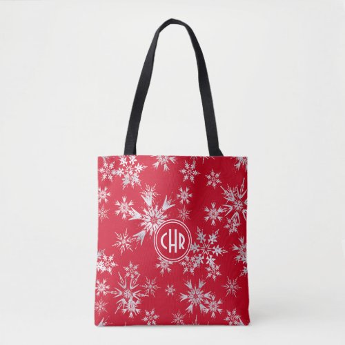 Elegant Winter Snowflakes  Red Background Tote Bag