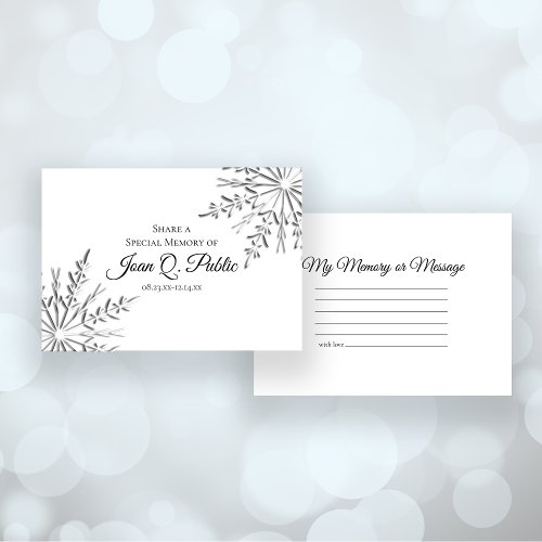 Elegant Winter Snowflakes Share a Memory Funeral  Note Card