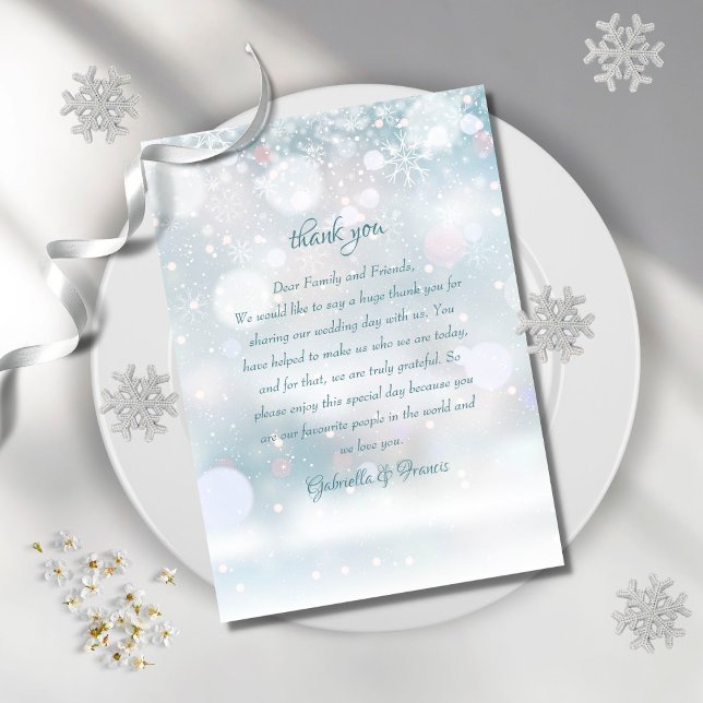 Elegant Winter Snowflakes Wedding Thank You Place Card (Creator Uploaded)