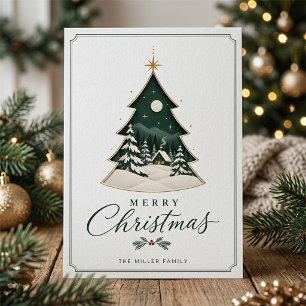 Elegant Winter Snowy Christmas Tree Greeting Holiday Card