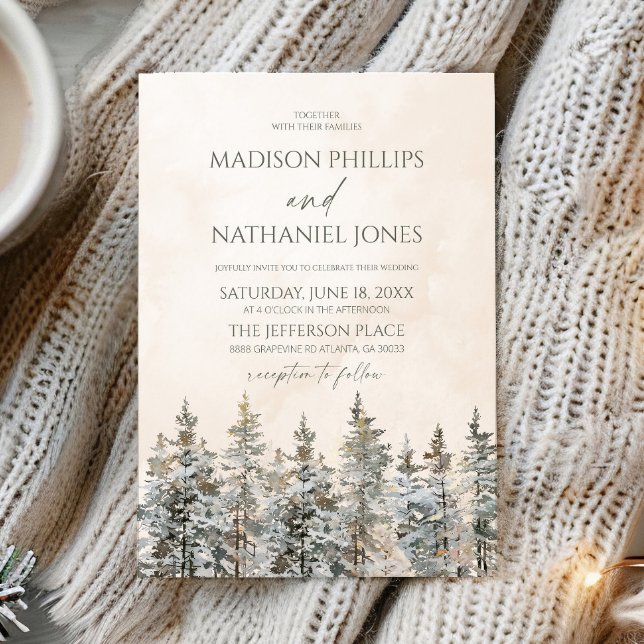 Elegant Winter Snowy Pine Tree Landscape Wedding Invitation (Creator Uploaded)
