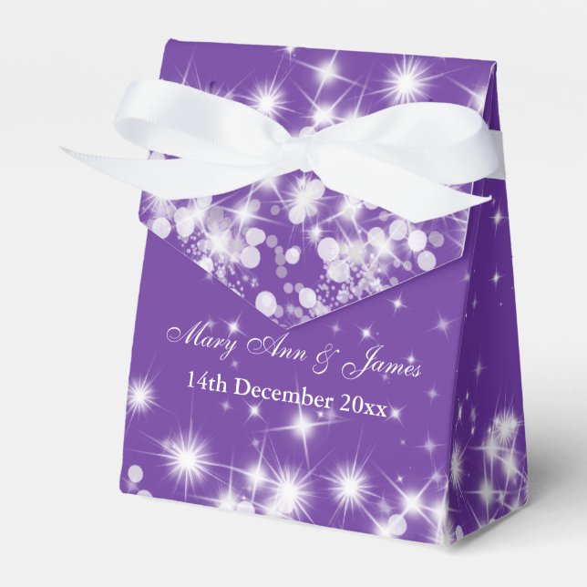 Elegant Winter Sparkle Purple Favor Boxes (Front Side)