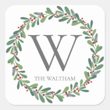 Elegant Winter Sprigs Monogrammed Christmas Holida