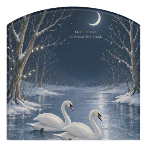 Elegant Winter Swan Christmas,Romantic Lake Scene Door Sign
