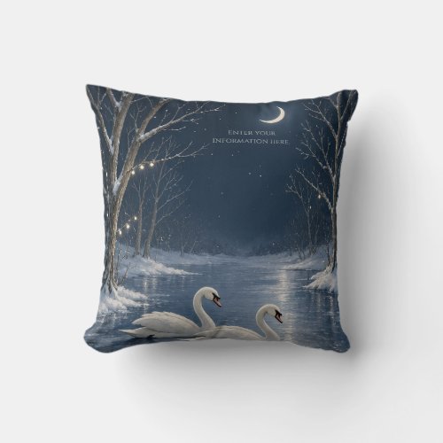 Elegant Winter Swan Christmas,Romantic Lake Scene Throw Pillow