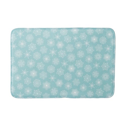 Elegant Winter Teal Aqua Blue Snowflakes Bath Mat