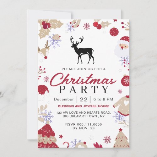 Elegant Winter Traditional Christmas Party Invitation