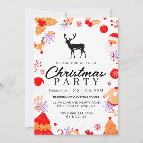 Elegant Winter Traditional Christmas Party Invitation