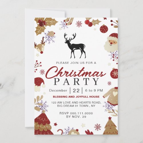 Elegant Winter Traditional Christmas Party Invitation