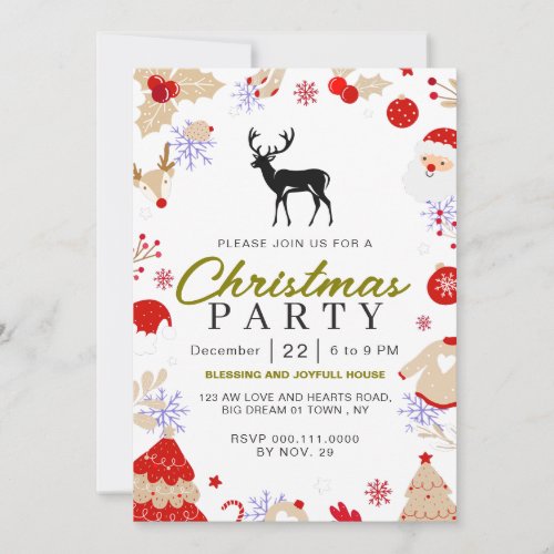 Elegant Winter Traditional Christmas Party Invitation
