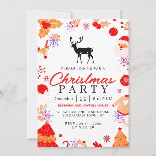 Elegant Winter Traditional Christmas Party Invitation