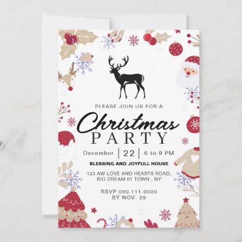 Elegant Winter Traditional Christmas Party Invitation